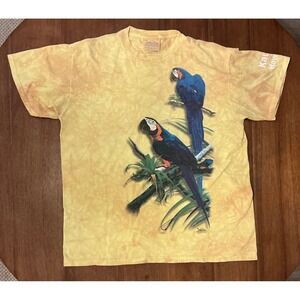 VTG Y2K 90s The Mountain Macaw Parrot Tie Dye T-Shirt Yellow Kauai Hawaii L